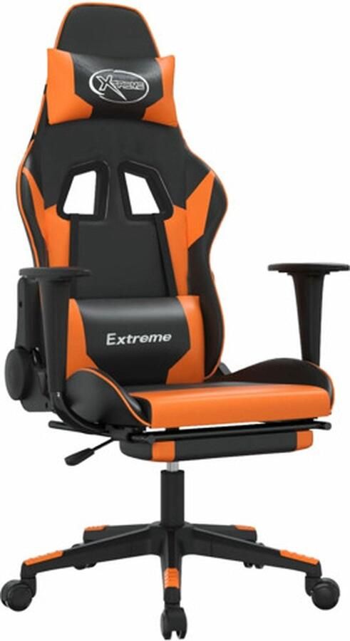 VidaXL -Massage-gamestoel-met-voetensteun-kunstleer-zwart-en-oranje - Foto 3