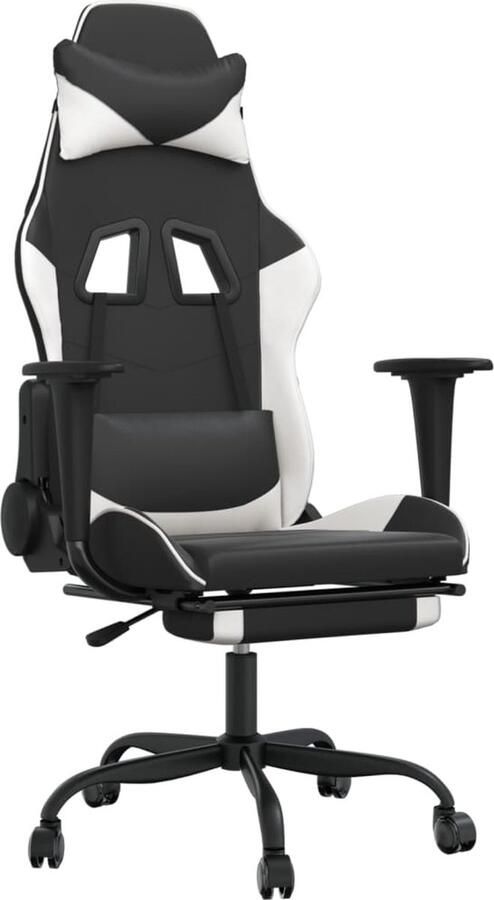 VidaXL Massage Gamestoel Kunstleer Zwart & Wit Gamestoel Gamingstoel Massage Functie Kantoorstoelen Bureaustolen Computerstoel Zwarte Stoel Witte Stoel Verstelbaar Ergonomische Stoel - Foto 2
