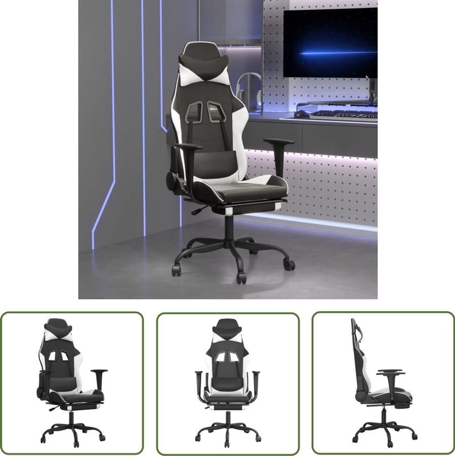 VidaXL Gamestoel Met Voetensteun Kunstleer Zwart Wit Gamestoel Gamingstoel Ergonomische Stoel Bureaustool Computerstoel Verstelbare Stoel Kunstleder Stoel Zwarte Stoel Witte Stoel