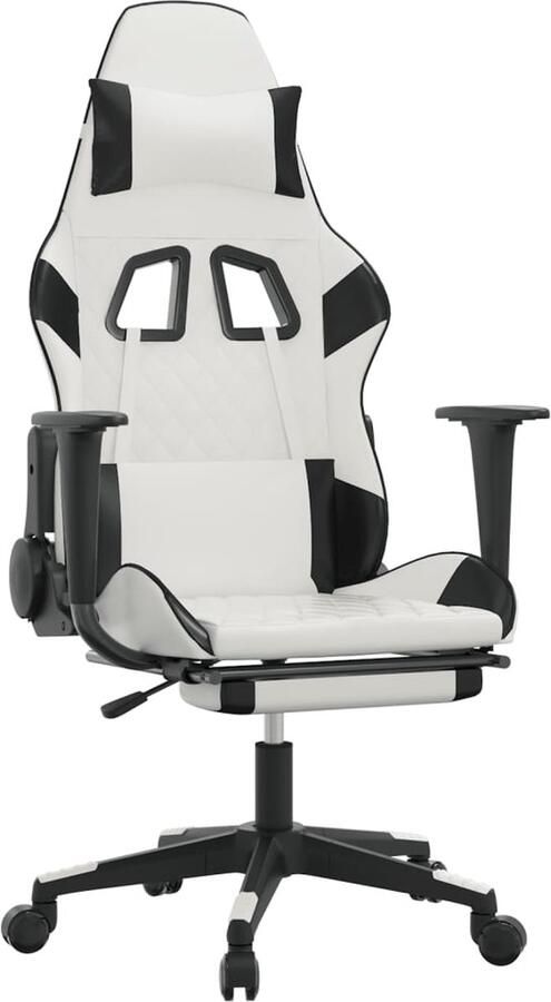 VidaXL Gamestoel met voetensteun wit en zwart Gamestoel Gamingstoel Verstelbare Stoel Kantoorstoelen Computerstoel Bureaustoel Sportstoel Lederlook Witte Stoel Zwarte Stoel