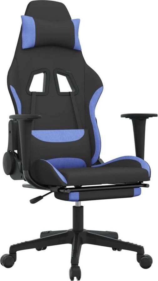 VidaXL Gamestoel met Voetensteun Zwart en Blauw Gamestoel Gamingstoel Bureaustoel Comfortabele Stoel Ergonomische Stoel Zwarte Stoel Blauwe Stoel Verstelbaar Robuuste Stoel