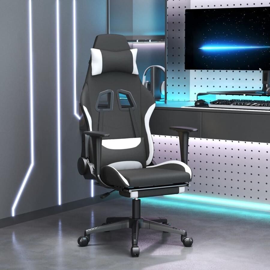 VidaXL Gamestoel met voetensteun zwart en wit Gamestoel Gamingstoel Ergonomische Stoel Bureaustool Computerstoelen Zwarte Stoel Witte Stoel Verstelbaar Roterende Stoel - Foto 2