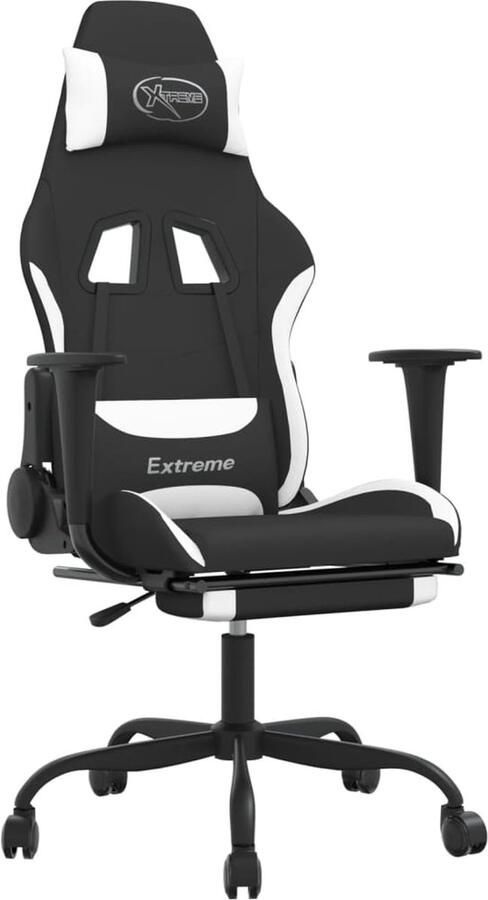 VidaXL Gamestoel Met Voetensteun Zwart Wit Gamingstoel Gamingstoelen Racecarstoel Bureaustoel Ergonomische Stoel Comfortabele Stoel Verstelbare Stoel Roterende Stoel