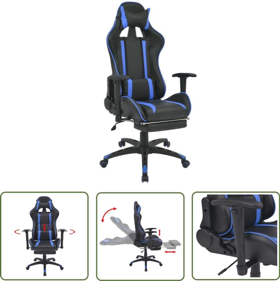 VidaXL Gamestoel Verstelbaar Blauw Zwart Voetensteun Gaming Stoel Race Stoel Kantoormeubilair Ergonomische Stoel Bureaustoel Verstelbare Stoel Blauwe Stoel Zwarte Stoel