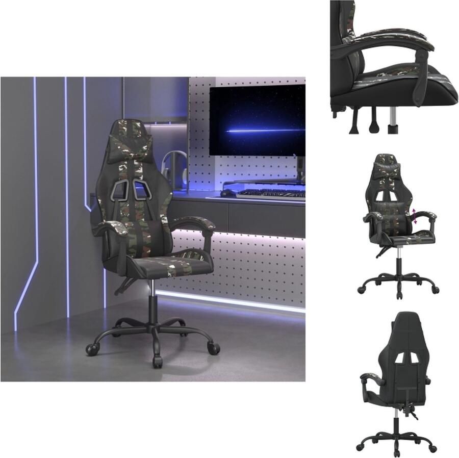 VidaXL Gamestoel Verstelbaar Kunstleer Zwart Camouflage 57.5x59.5x(121-131)cm Schuimvulling Bureaustoel