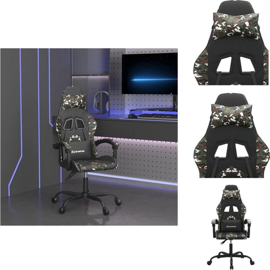 VidaXL Gamestoel Verstelbaar Massage Kunstleer Zwart Camouflage Bureaustoel