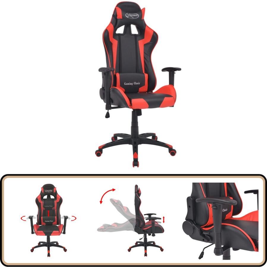 VidaXL Gamestoel Verstelbaar Rood en Zwart Gaming Stoel Race Auto Stoel Kantoormeubilair Ergonomische Stoel Kunstleder Stoel Rode Stoel Bureaustoel