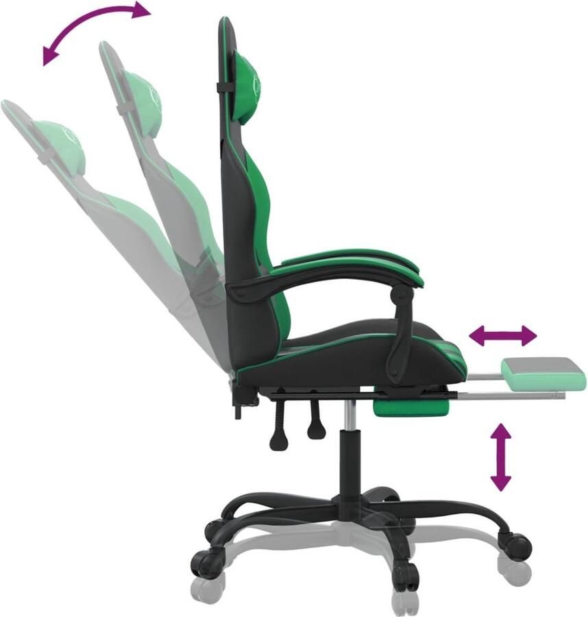VidaXL Gamestoel Verstelbaar Zwart en Groen Gamestoel Gamingstoel Computerstoelen Ergonomische Stoel Bureaustool Sportstoel Racecar Seat