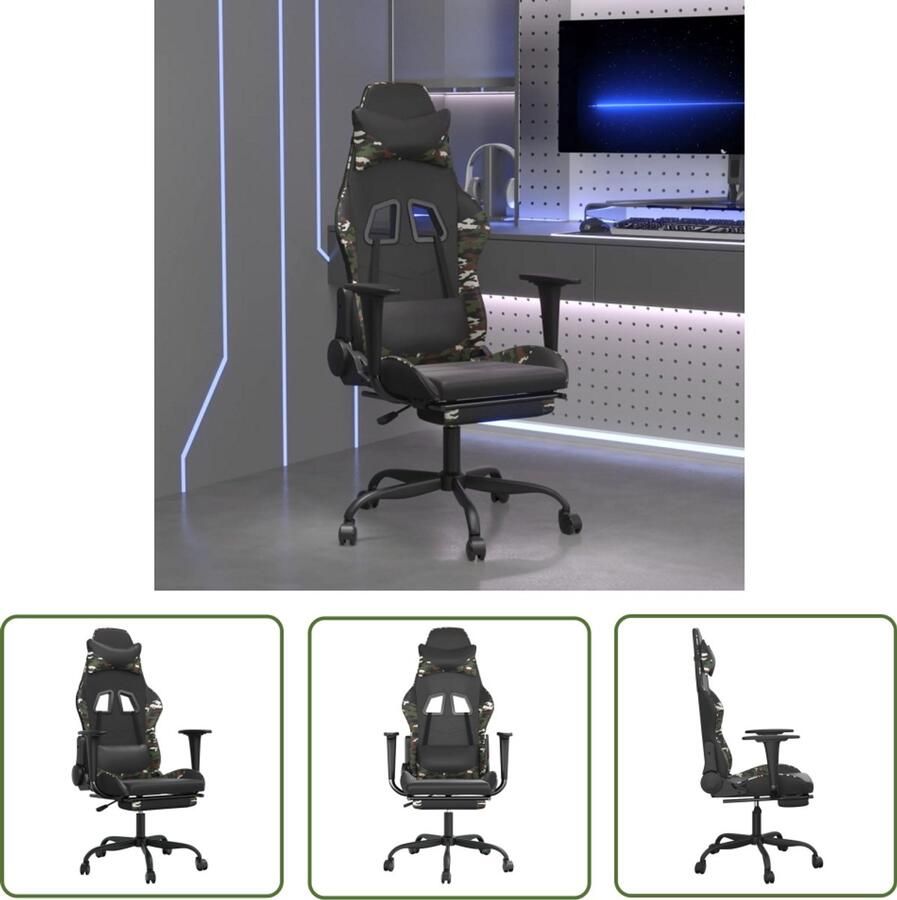 VidaXL Gamestoel Voetensteun Zwart Camouflage Gamestoel Gamingstoel Pc Stoel Bureaustoel Gamer Fauteuil Sportstoelen Camouflagedesign Kunstleder