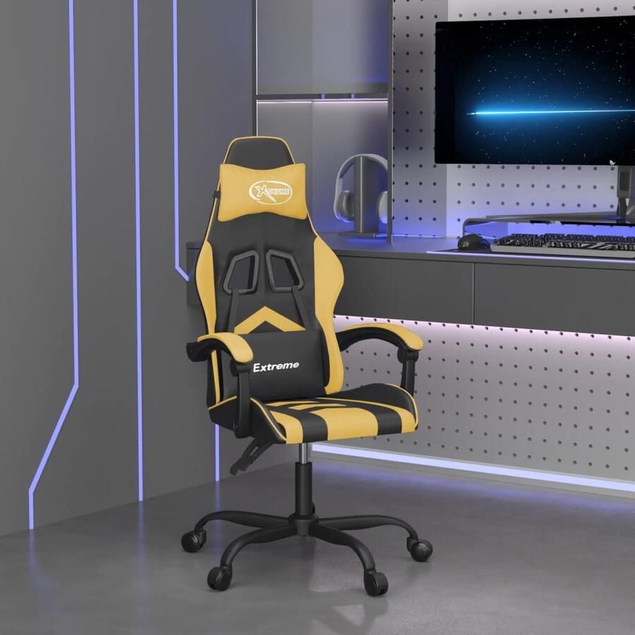 VidaXL Gamestoel Zwart en Goud Kunstleer Gamestoel Gamingstoel Ergonomische Stoel Verstelbare Stoel Massagestoel Kantoorstoelen Pc Stoel Computerstoel Zwarte Stoel Gouden Stoel - Foto 2