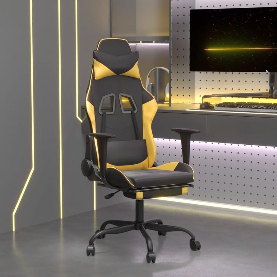 VidaXL Gamestoel Zwart & Goud Kunstleer Gamestoel Gamingstoel Pc Stoel Bureaustoel Kantoorstoelen Sportstoel Gamer Fauteuil Zwarte Gamestoel Gouden Gamestoel - Foto 3
