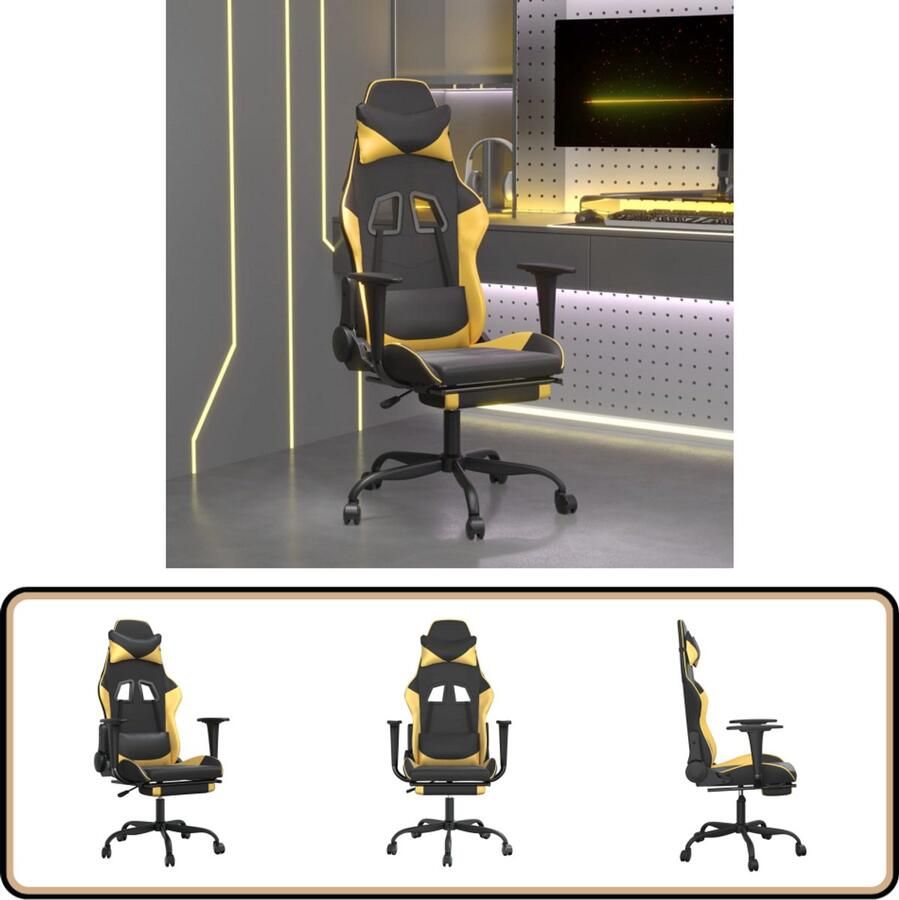 VidaXL Gamestoel Zwart & Goud Kunstleer Gamestoel Gamingstoel Pc Stoel Bureaustoel Kantoorstoelen Sportstoel Gamer Fauteuil Zwarte Gamestoel Gouden Gamestoel