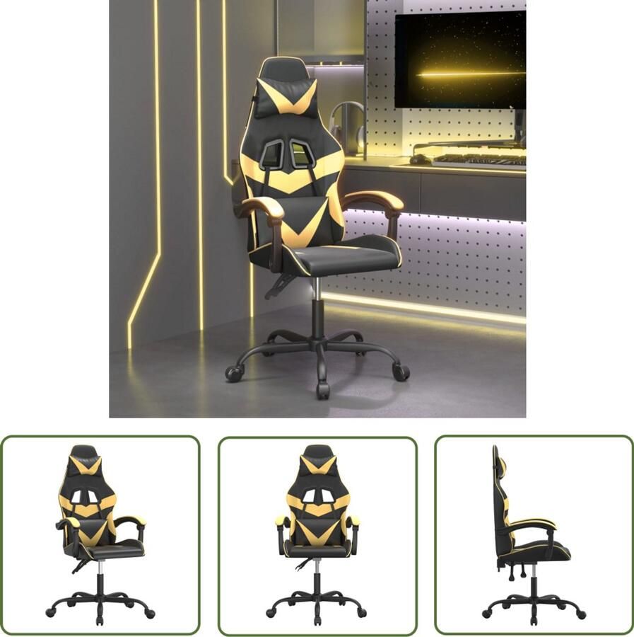 VidaXL Gamestoel Zwart & Goud Kunstleer Gamestoel Gamingstoelen Computerstoel Bureaustoel Gamer Fauteuil Zwarte Gamestoel Gouden Gamestoel Kunstleder Gamestoel Verstelbare Gamestoel