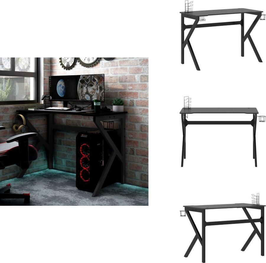 VidaXL Gamingbureau Gamingbureaus Speeltafel Speeltafels Gamingbureau met K-vormige poten 110x60x75 cm zwart