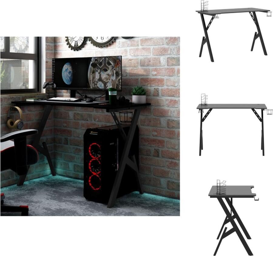VidaXL Gamingbureau Gamingbureaus Speeltafel Speeltafels Gamingbureau met Y-vormige poten 110x60x75 cm zwart
