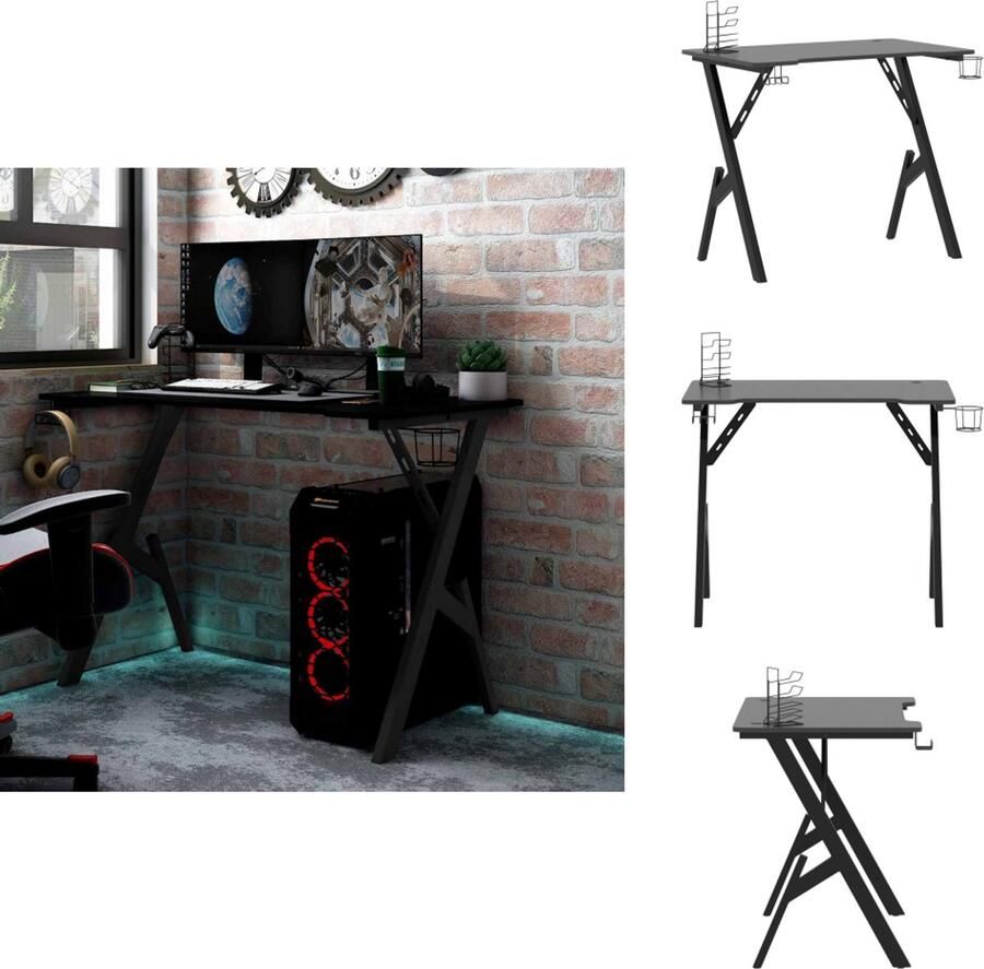 VidaXL Gamingbureau Gamingbureaus Speeltafel Speeltafels Gamingbureau met Y-vormige poten 90x60x75 cm zwart