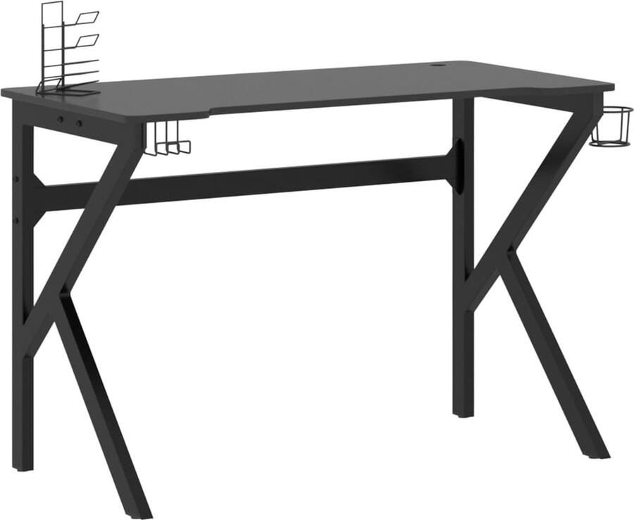VidaXL Gamingbureau K-vormig 110x60x75 cm Zwart Gamingbureau Bureau Gaming Accessoires Kantooraccessoires Zwarte Meubelen Houten Bureaus Stapelbare Bureaus