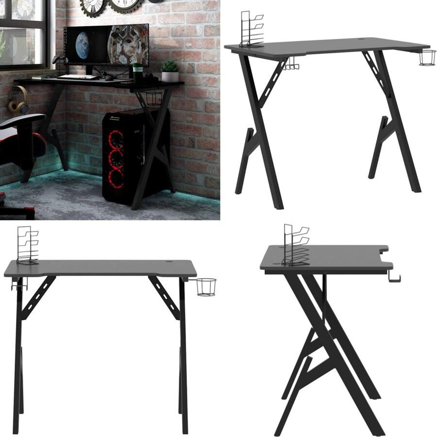 VidaXL Gamingbureau met Y-vormige poten 90x60x75 cm zwart Gamingbureau Gamingbureaus Speeltafel Speeltafels