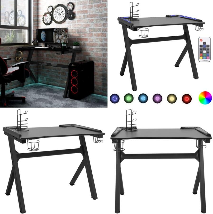 VidaXL Gamingbureau met Y-vormige poten LED 110x60x75 cm zwart Led-gamingbureau Led-gamingbureaus Gamingbureau Gamingbureaus