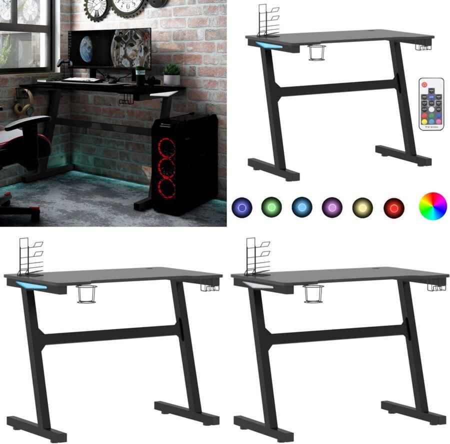 VidaXL Gamingbureau met Z-vormige poten LED 90x60x75 cm zwart Led-gamingbureau Led-gamingbureaus Gamingbureau Gamingbureaus
