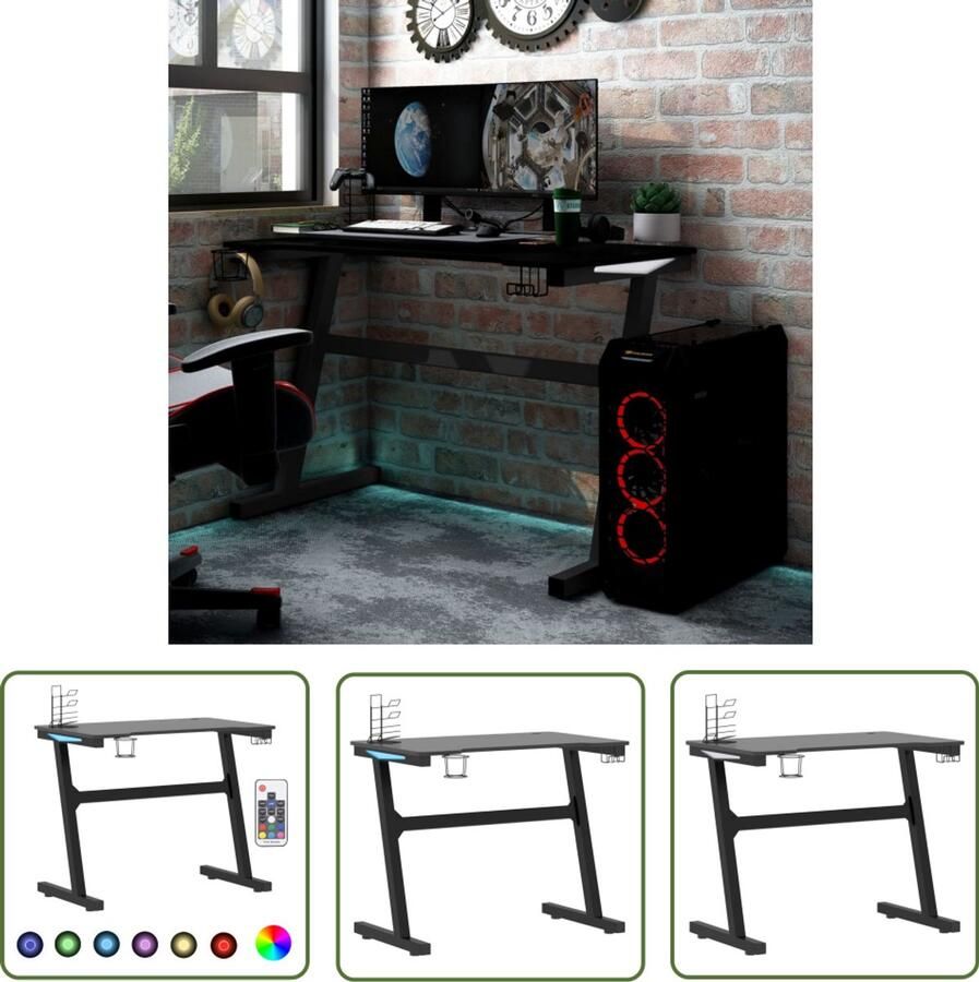 VidaXL Gamingbureau Z-vorm LED Zwart 90x60x75cm LED Bureau Gaming Bureau Ergonomisch Bureau Met Led Verlichting Zwarte Bureau