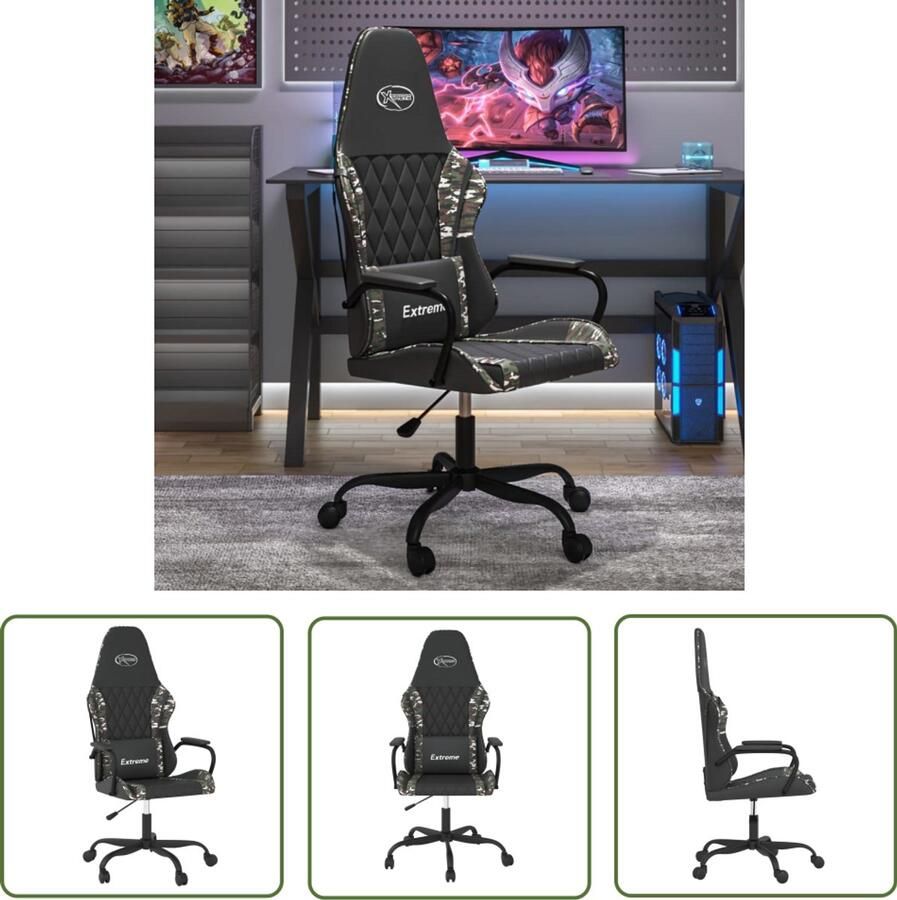 The Living Store Gamestoel kunstleer zwart en camouflage Gamestoel Gamingstoel Pc Stoel Ergonomische Stoel Sportstoeltje