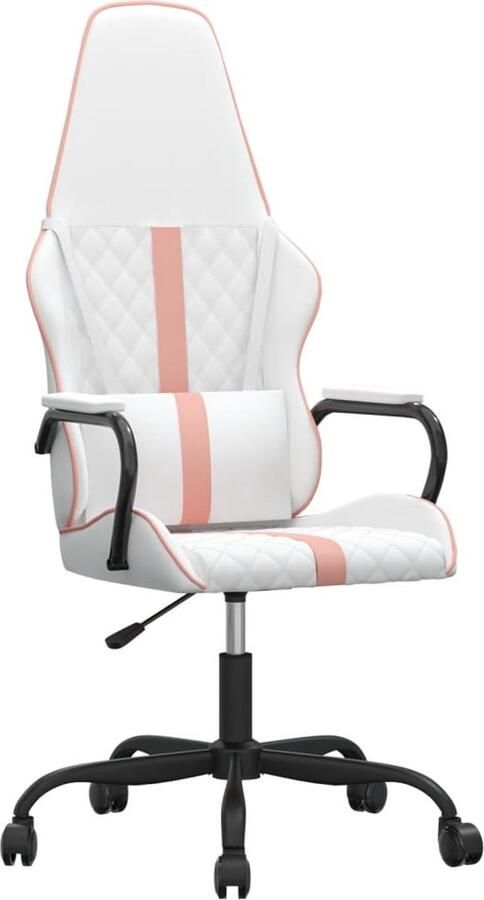 The Living Store Gamestoel Massagefunctie Roze en Wit Kunstleer 54 x 61.5 x (118.5 128) cm Verstelbare Hoogte Gamestoel Gamingstoel Massage Functie Rozer Kleur Kunstleer