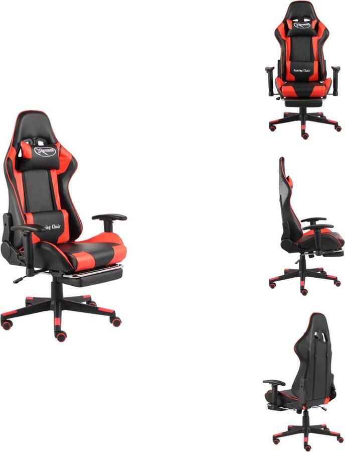 VidaXL Luxe Gamingstoel Hoge Rugleuning Ergonomisch Met Uittrekbare Voetensteun Rood Zwart Metaal PVC 68x69x(123-133)cm Bureaustoel