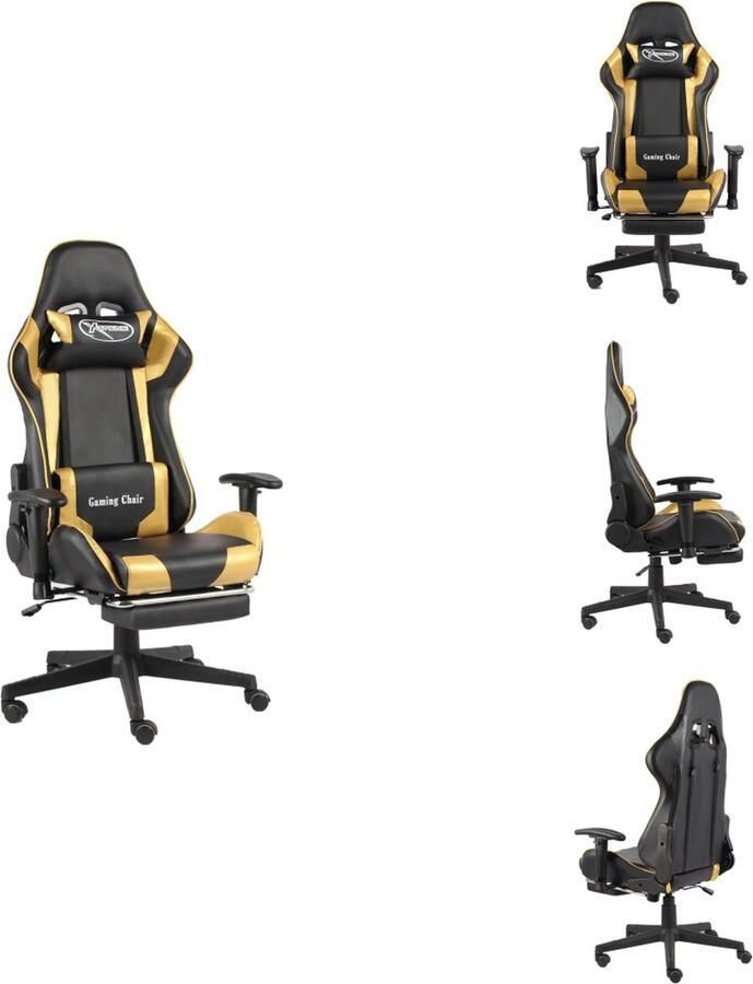 VidaXL Gamingstoel Luxe opvallend Hoog rugleuning Ergonomisch Dik gevoerde zitting 2 extra kussens In hoogte verstelbaar Verstelbare rugleuning Uittrekbare voetensteun Kras Bureaustoel