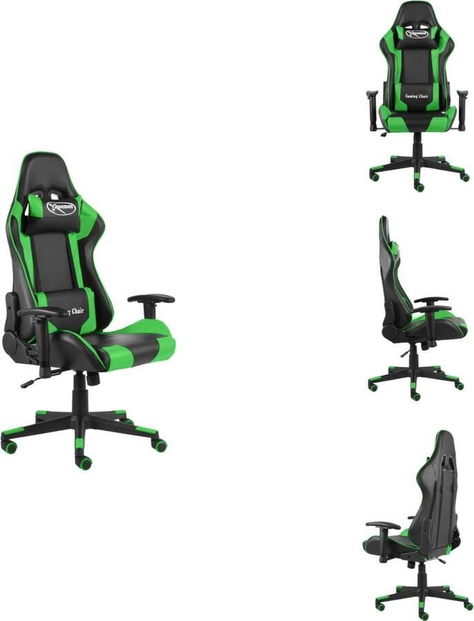 VidaXL Gamingstoel Luxe Opvallende Stoel Ergonomisch en Comfortabel Groen Zwart 68 x 69 x (123-133) cm Metaal PVC Max 110 kg Bureaustoel
