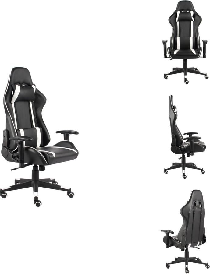 VidaXL Gamingstoel Gamer Hoge Rugleuning Ergonomisch Hoogte Verstelbaar Zwart Wit 68x69x123-133 cm Bureaustoel - Foto 2