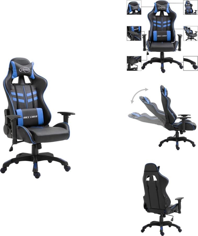 VidaXL Gamingstoel Ergonomisch Zwart Blauw 68.5x68x(118-125) cm Met 360° draaibaar ontwerp Bureaustoel