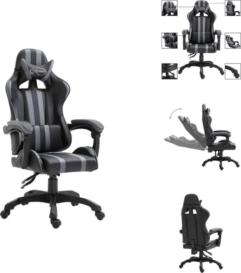 VidaXL Gamingstoel Gamingstoelen Racingstoel Racingstoelen Gamestoel kunstleer grijs