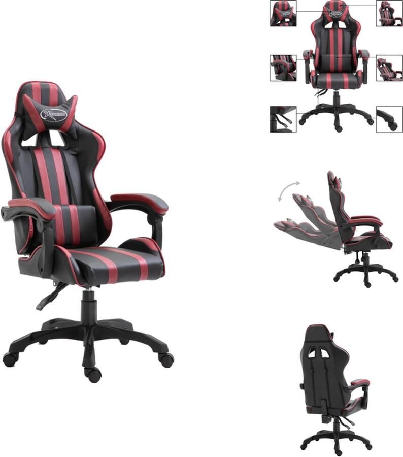 VidaXL Gamingstoel Gamingstoelen Racingstoel Racingstoelen Gamestoel kunstleer wijnrood - Foto 2