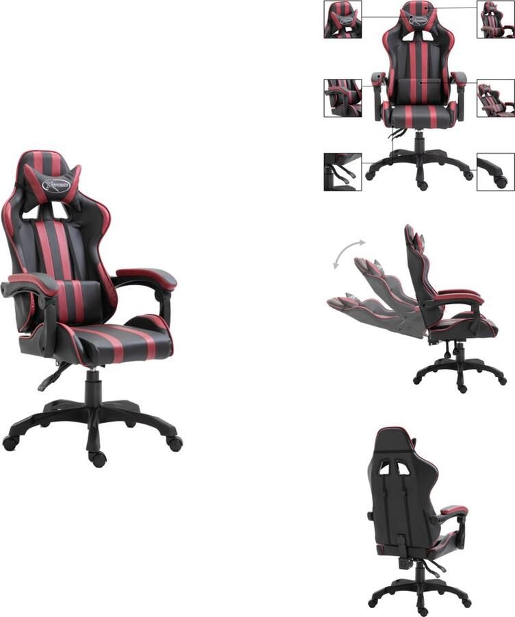 VidaXL Gamingstoel Gamingstoelen Racingstoel Racingstoelen Gamestoel kunstleer wijnrood