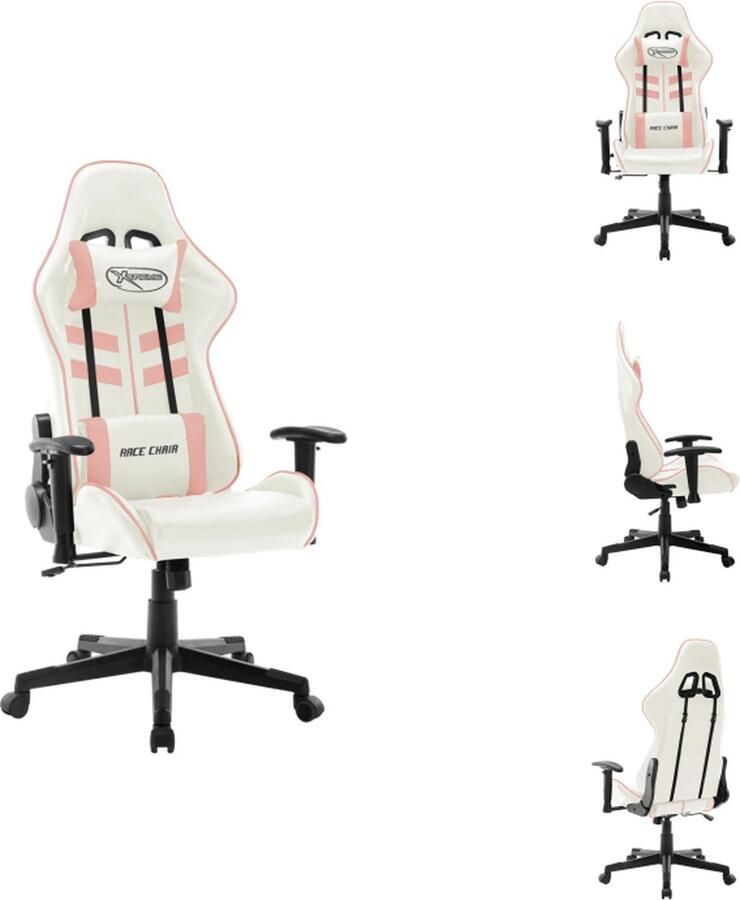 VidaXL Gamingstoel Gamingstoelen Racingstoel Racingstoelen Gamestoel kunstleer wit en roze