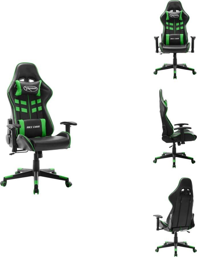 VidaXL Gamestoel Racing bureaustoel zwart groen 67 x 61 x (123-133) cm dik gevoerd Bureaustoel