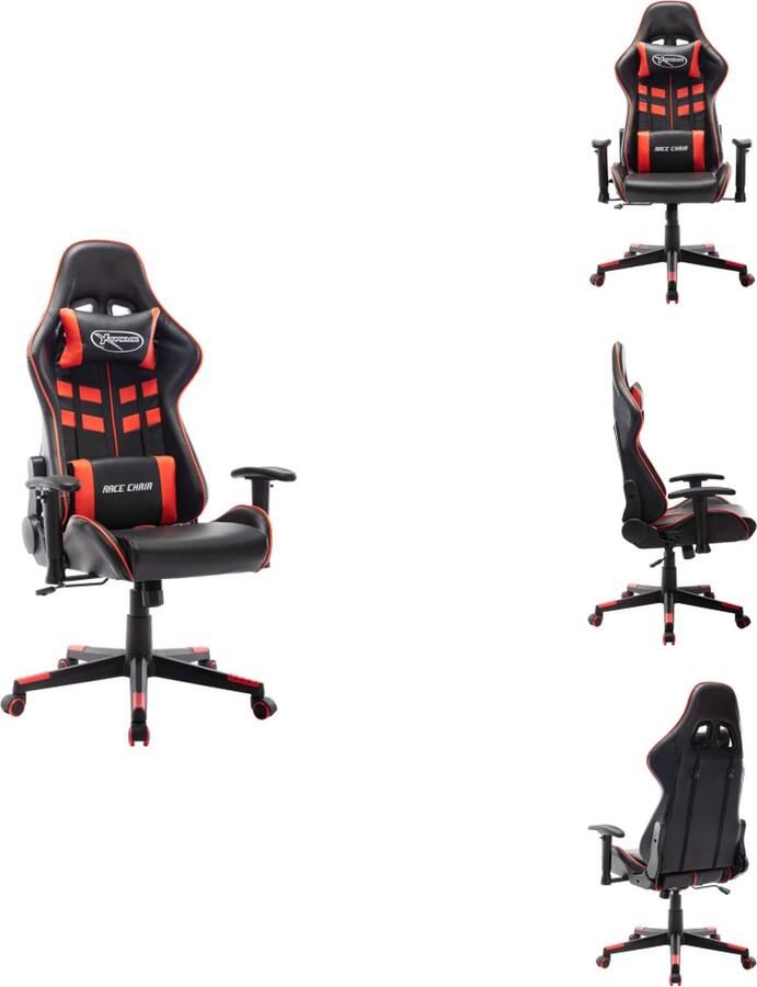 VidaXL Gamestoel Zwart Rood Dik Gevoerd Hoge Rugleuning Verstelbaar Met Extra Kussens 67x61x(123-133)cm Draagvermogen 110kg Bureaustoel