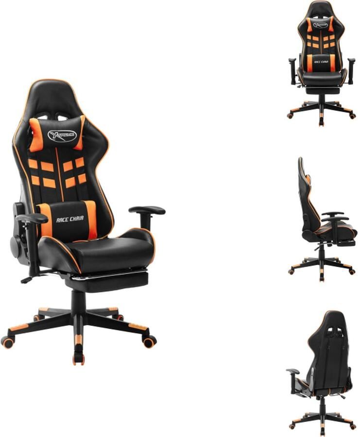 VidaXL Gamingstoel Gamingstoelen Racingstoel Racingstoelen Gamestoel met voetensteun kunstleer zwart en oranje - Foto 2