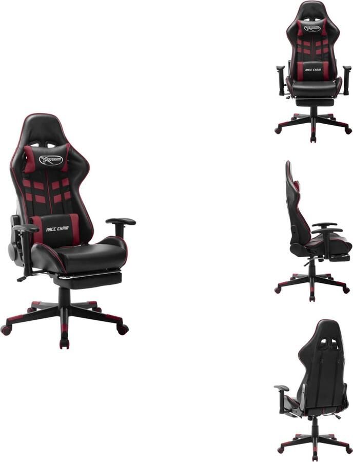 VidaXL Gamingstoel Gamingstoelen Racingstoel Racingstoelen Gamestoel met voetensteun kunstleer zwart en wijnrood