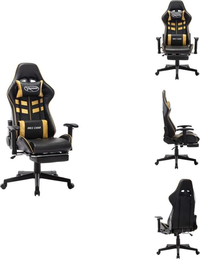 VidaXL Gamestoel Zwarte en gouden metalen bureaustoel 67 x 61 x (123 133) cm Met verstelbare hoge rugleuning en uittrekbare voetensteun Draagvermogen 110 kg Bureaustoel