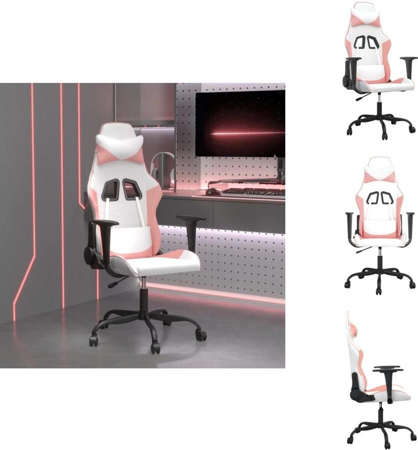 VidaXL Gamingstoel Gamingstoelen Televisiestoel Computer Stoel Massage gamestoel kunstleer wit en roze