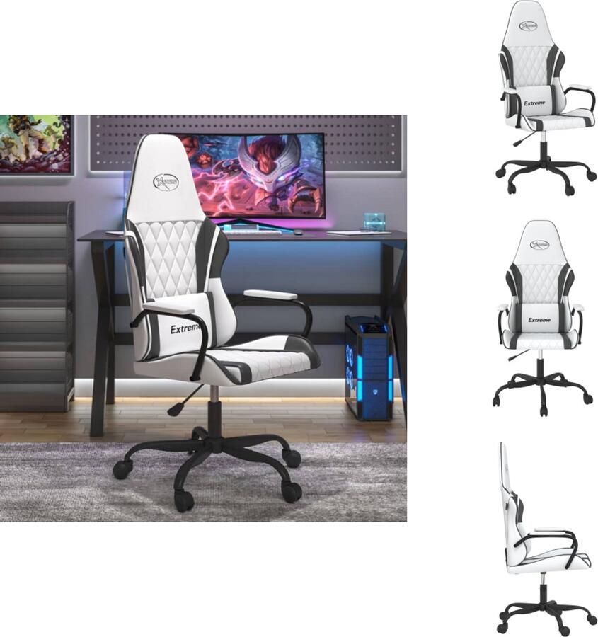 VidaXL Gamingstoel Gamingstoelen Televisiestoel Computer Stoel Massage gamestoel kunstleer wit en zwart