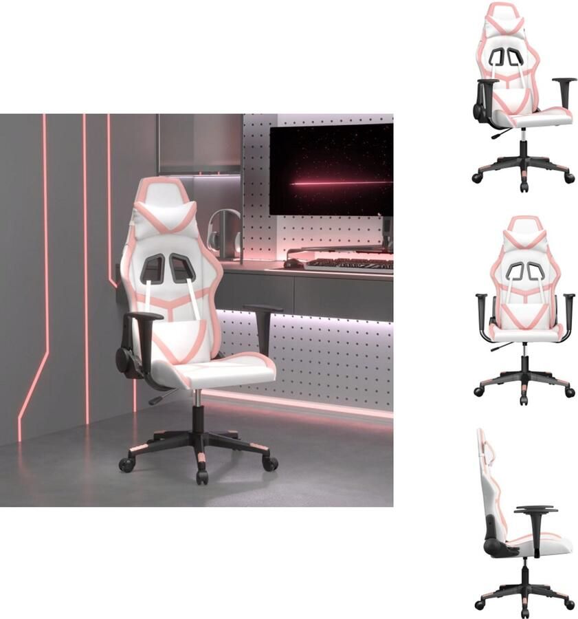 VidaXL Gamingstoel Gamingstoelen Televisiestoel Computer Stoel Massage gamestoel kunstleer wit en roze