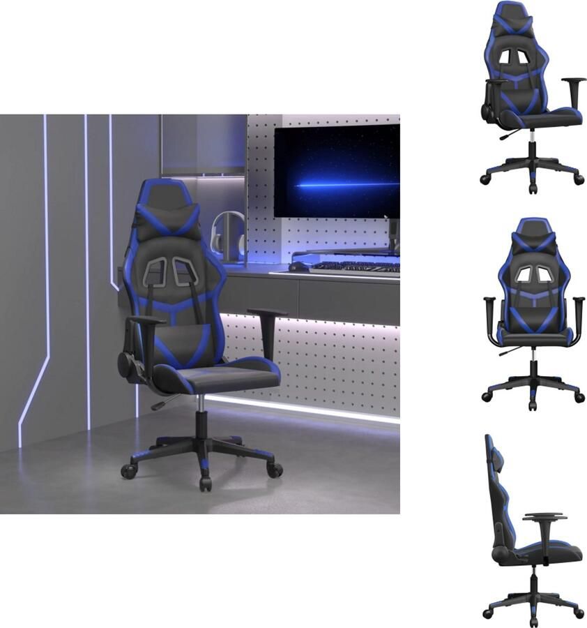 VidaXL Gamingstoel Gamingstoelen Televisiestoel Computer Stoel Massage gamestoel kunstleer zwart en blauw