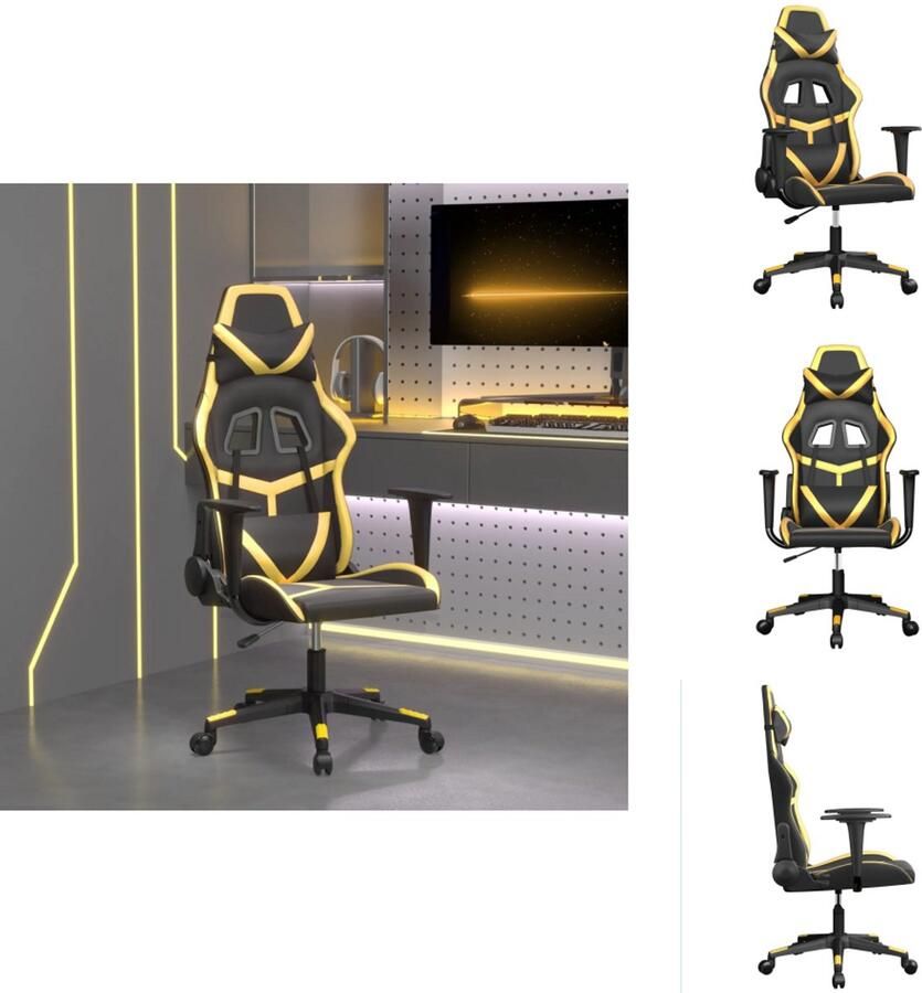 VidaXL Gamingstoel Gamingstoelen Televisiestoel Computer Stoel Massage gamestoel kunstleer zwart en goudkleurig