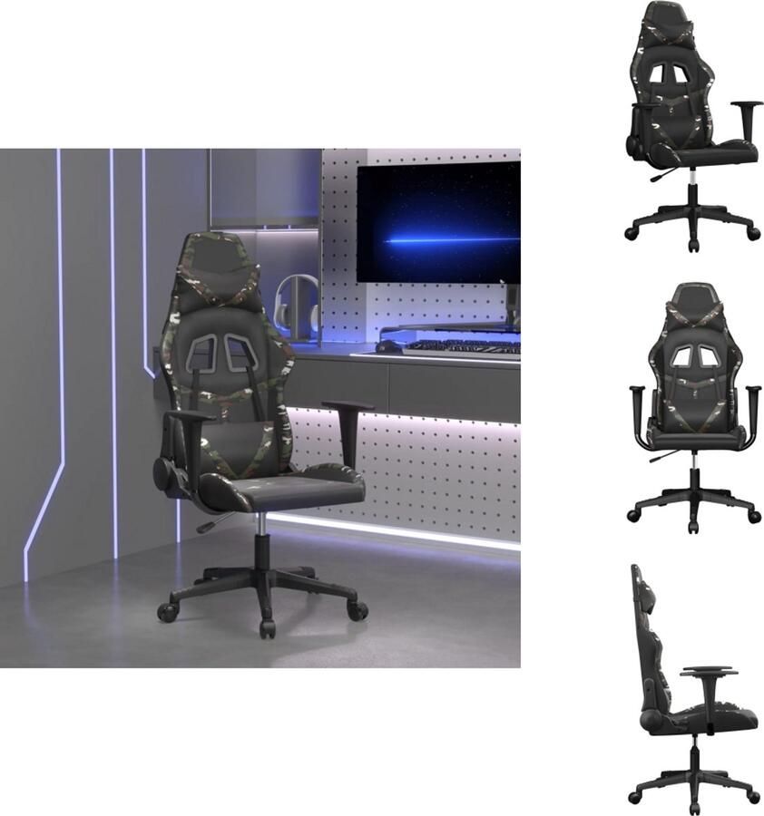 VidaXL Gamingstoel Gamingstoelen Televisiestoel Computer Stoel Massage gamestoel kunstleer zwart en camouflage
