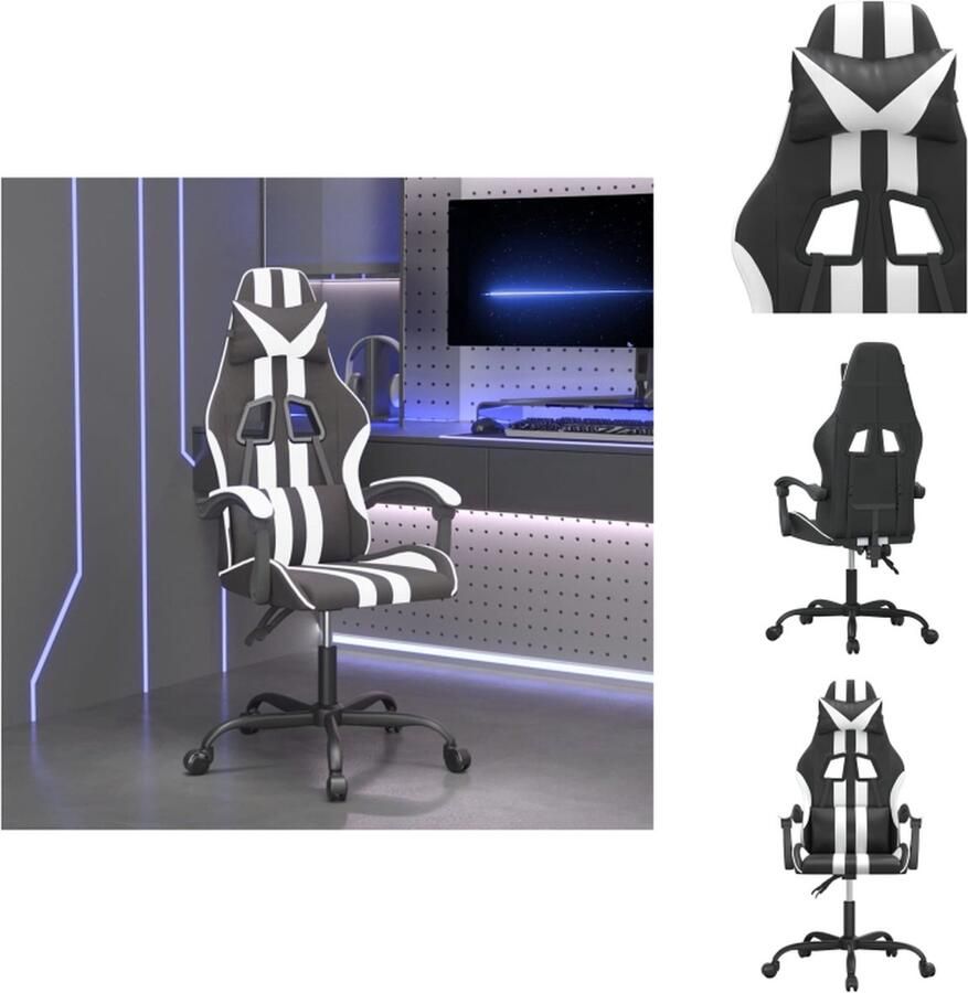 VidaXL Gamingstoel Gamingstoelen Televisiestoel Racingstoel Gamestoel draaibaar kunstleer zwart en wit