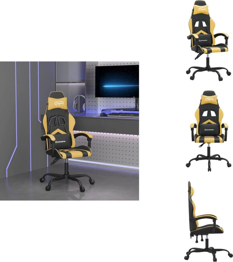 VidaXL Gamestoel Zwart goud Kunstleer Verstelbaar Inclusief extra kussens Duurzaam materiaal Inclusief montagehandleiding Bureaustoel - Foto 2