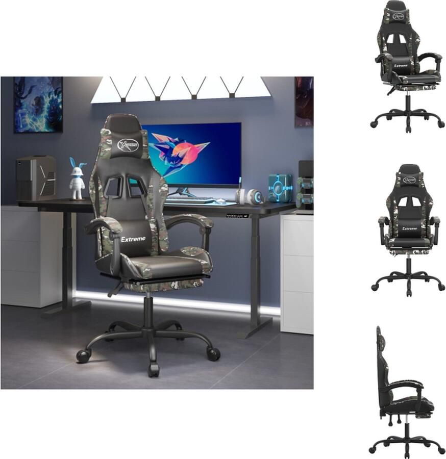 VidaXL Gamingstoel Gamingstoelen Televisiestoel Racingstoel Gamestoel draaibaar met voetensteun kunstleer zwart&camouflage